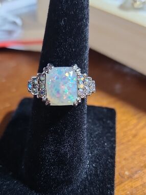 Opal-Effect White Statement Ring - Women Jewelry